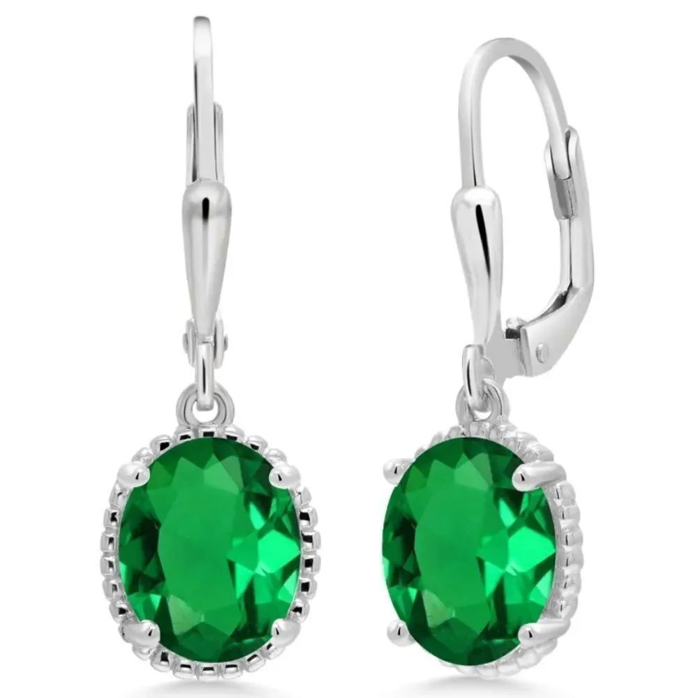 925 Sterling Silver with 3.00 Cttw Emerald OvalโLeverback Hook Earrings